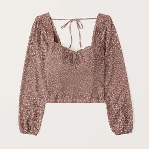 Abercrombie brown polka dot puff sleeve cropped top size XL